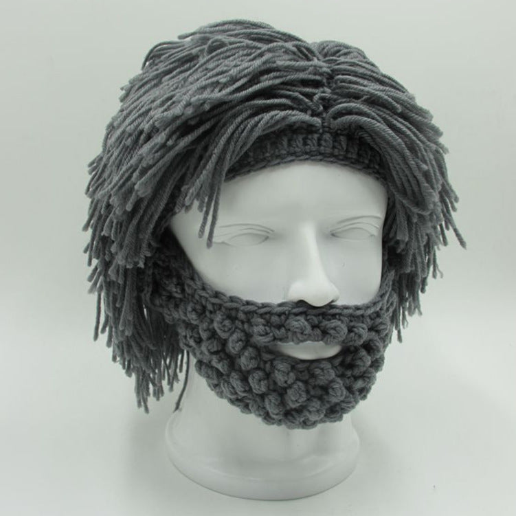 Creative Knitted Ski Hat With A Wig Beard