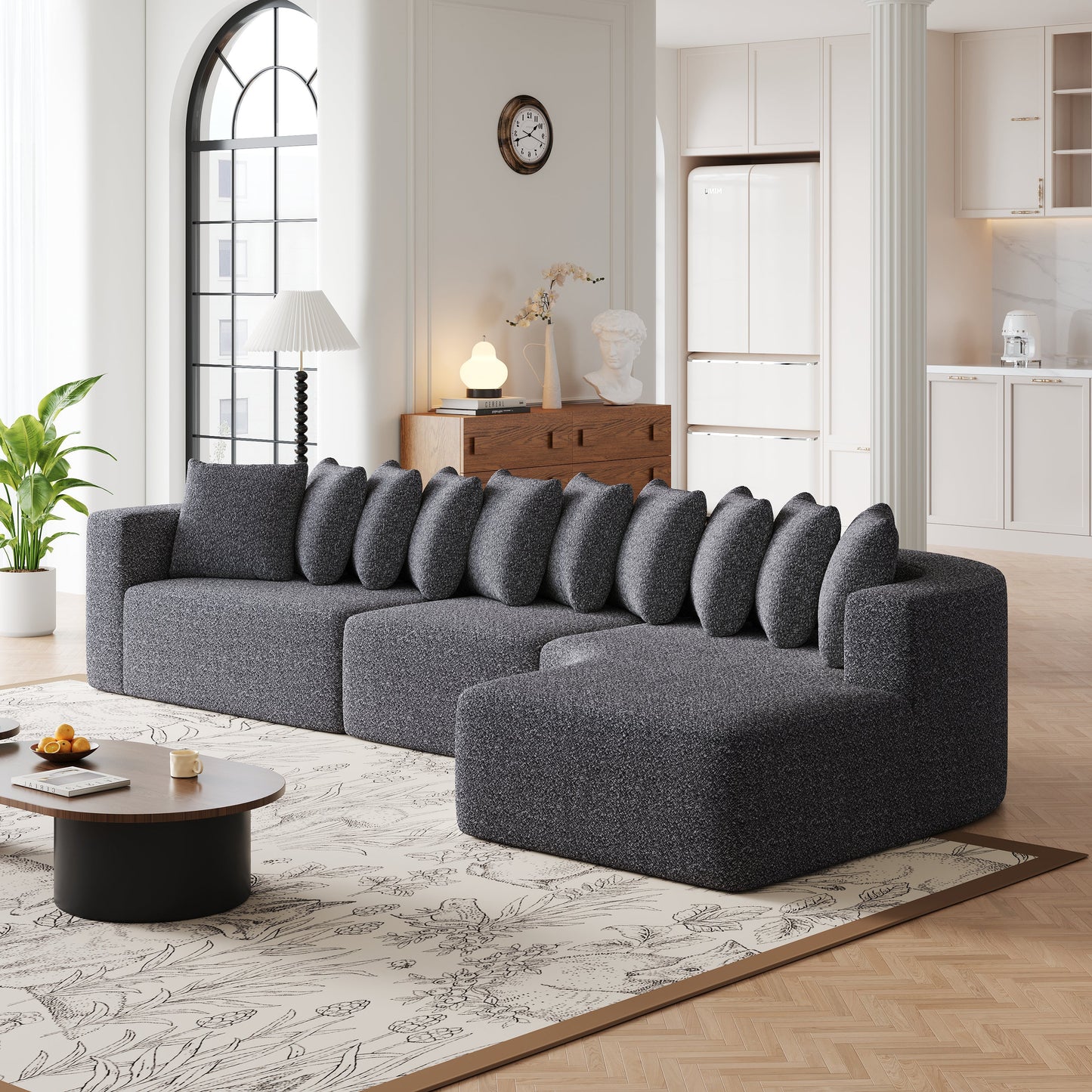 Cloud Sectional Sofa 131" Gray Chenille 3-Seat Right Chaise