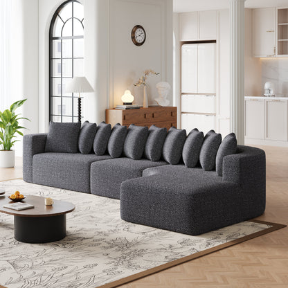 Cloud Sectional Sofa 131" Gray Chenille 3-Seat Right Chaise