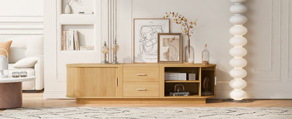 TV Stand American Style Acacia MDF Sliding Door Rounded Corners Fits 75 In TV