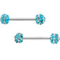 5/8 Clear Aqua CZ Gem Two Tone Stripe Barbell Nipple Ring Set