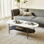 Ceramic Sintered Stone Coffee Table with Walnut Shelf | 47" Double-Layer Living Room Center Table — White & Coffee Brown
