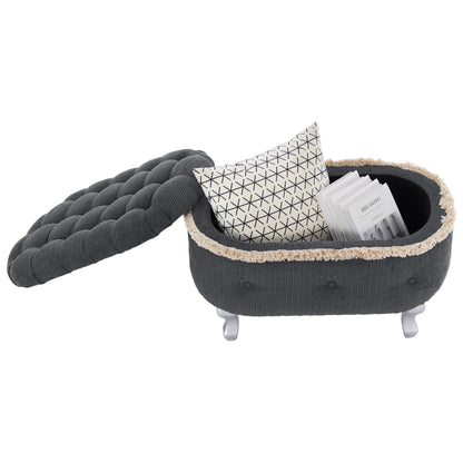 Storage Bench Tufted Gray Fabric Tassel Trim Flip Top 29.5x17.8x19 In