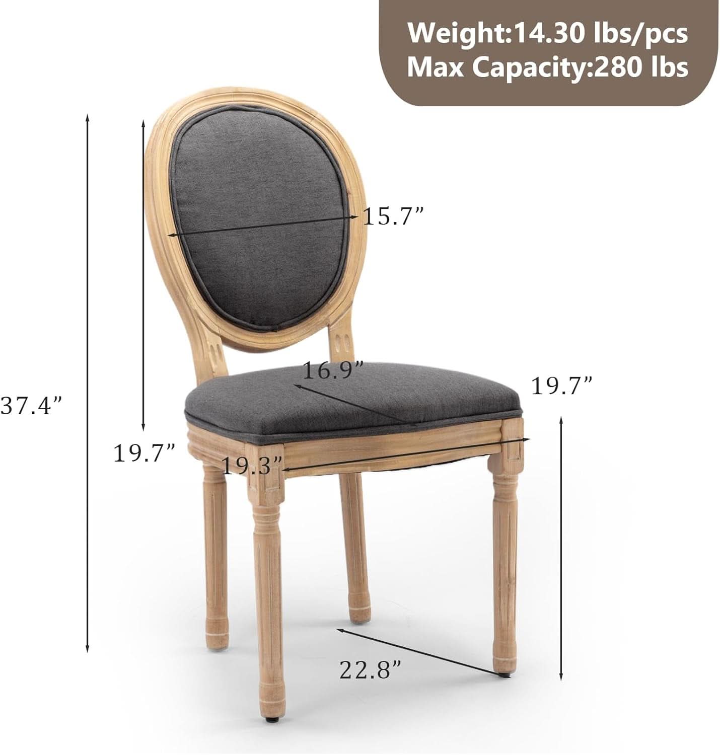 Upholstered Dining Chairs Set Of 6 Grey Fabric Oval Back