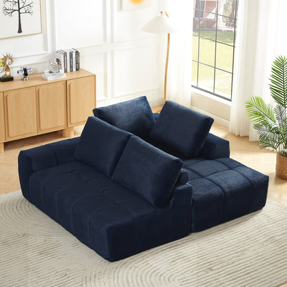 Sectional Sofa L-Shape Faux Fur Dark Blue 4 Seat Sleeper No Assembly