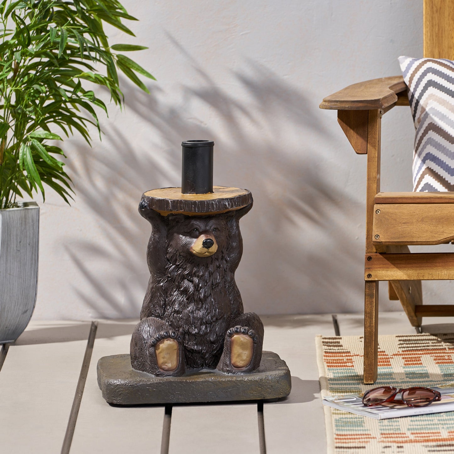 Patio Umbrella Base Bear Shape Concrete Dark Brown 13.5x18 In 56 LB
