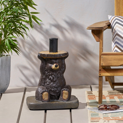 Patio Umbrella Base Bear Shape Concrete Dark Brown 13.5x18 In 56 LB