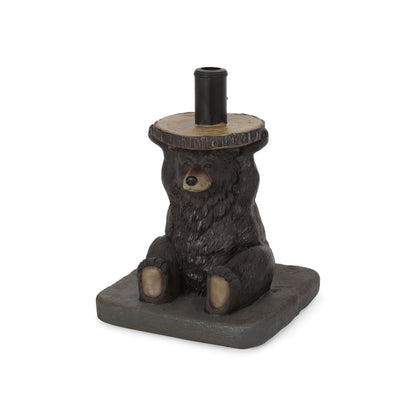 Patio Umbrella Base Bear Shape Concrete Dark Brown 13.5x18 In 56 LB