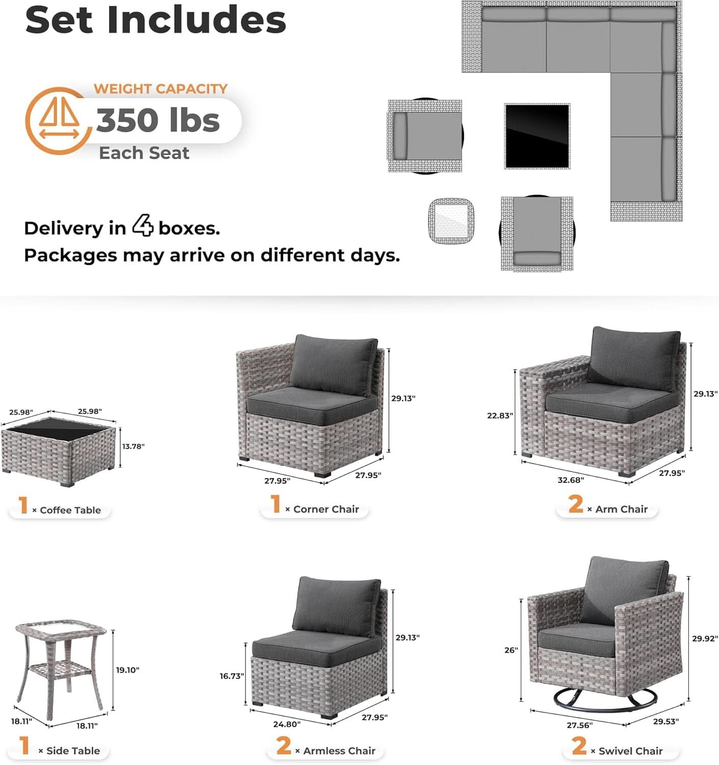 Modern 9 Piece Outdoor Wicker Sectional Sofa Set