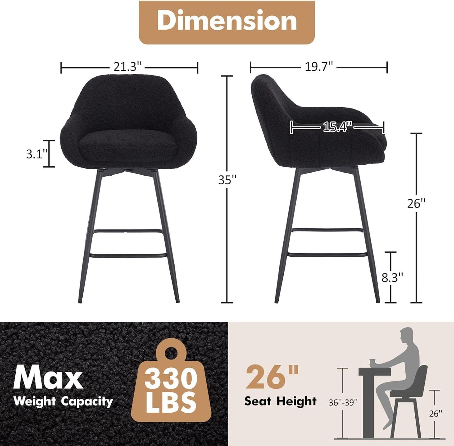 Modern Swivel Bar Stools Set of Two Comfortable Design