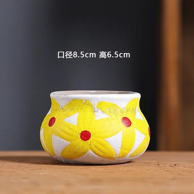 Mediterranean Red Pottery Succulent Pots – Retro Hand-Painted Ceramic