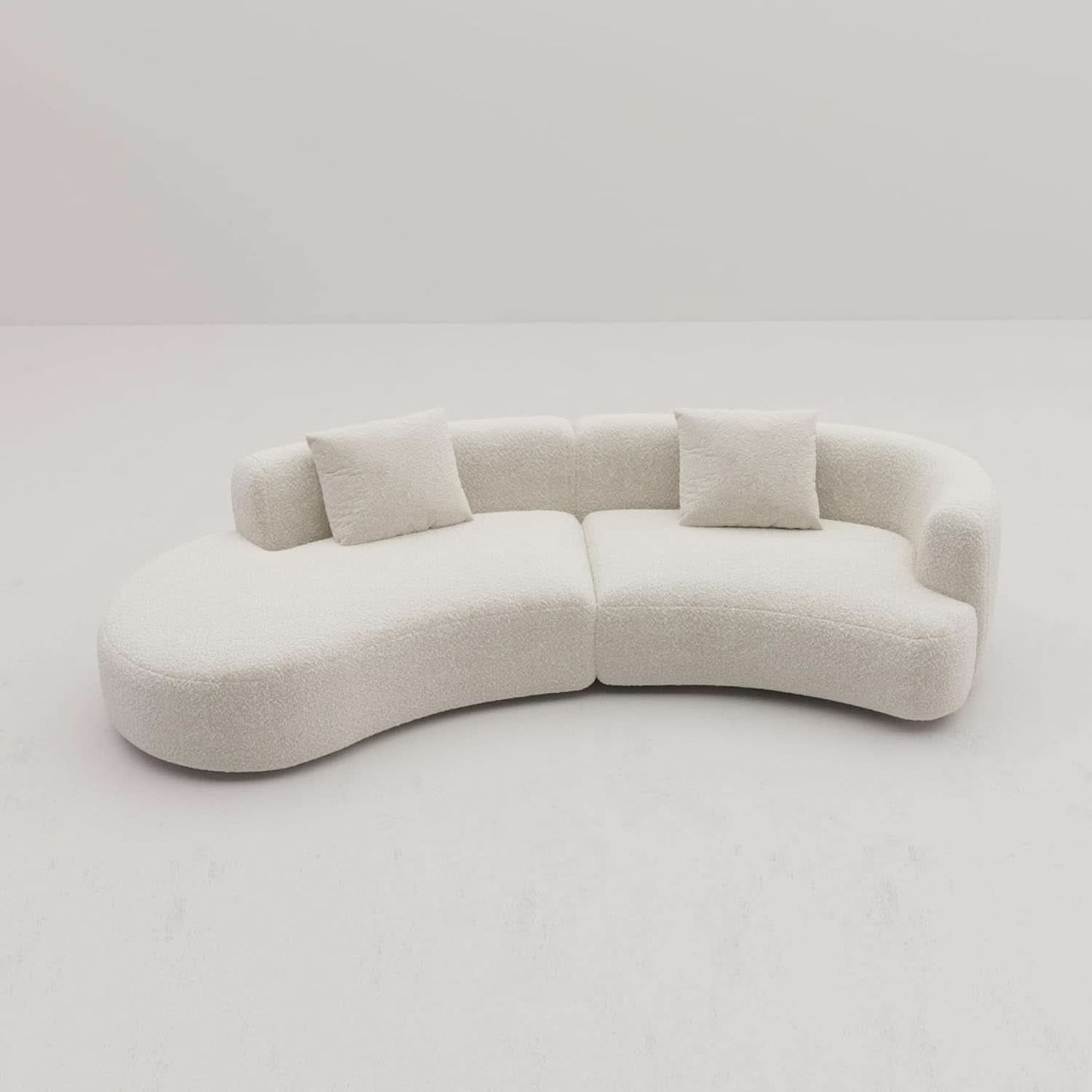 White Boucle Curved Sectional Sofa Modular Living Room