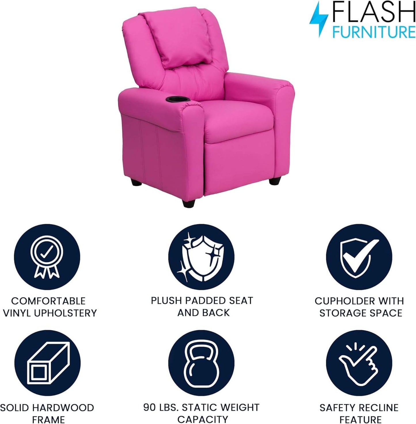 Hot Pink Kids Recliner With Cup Holder Compact Design
