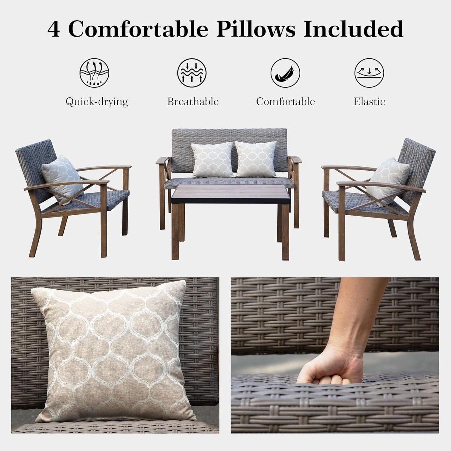 4 Piece Outdoor Conversation Set Aluminum Sofa 2 Chairs Table