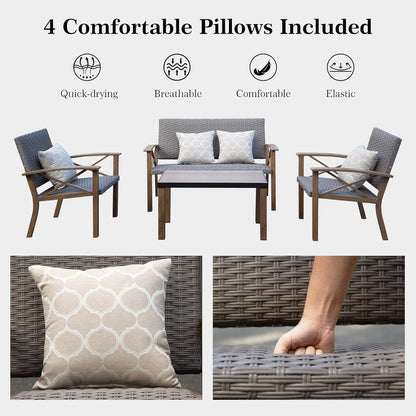 4 Piece Outdoor Conversation Set Aluminum Sofa 2 Chairs Table