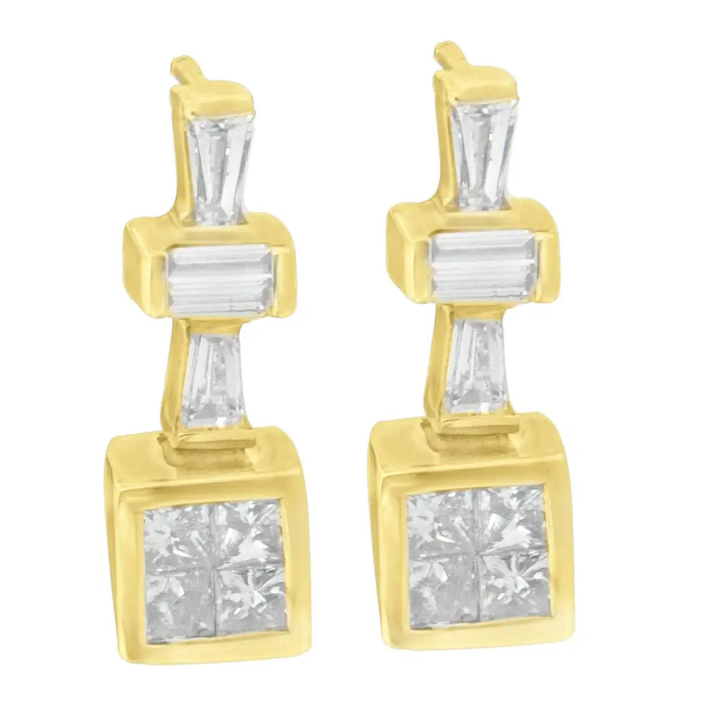 Baguette & Princess Cut Diamond Hoop Earrings in 14K Yellow Gold – 1⅓ cttw