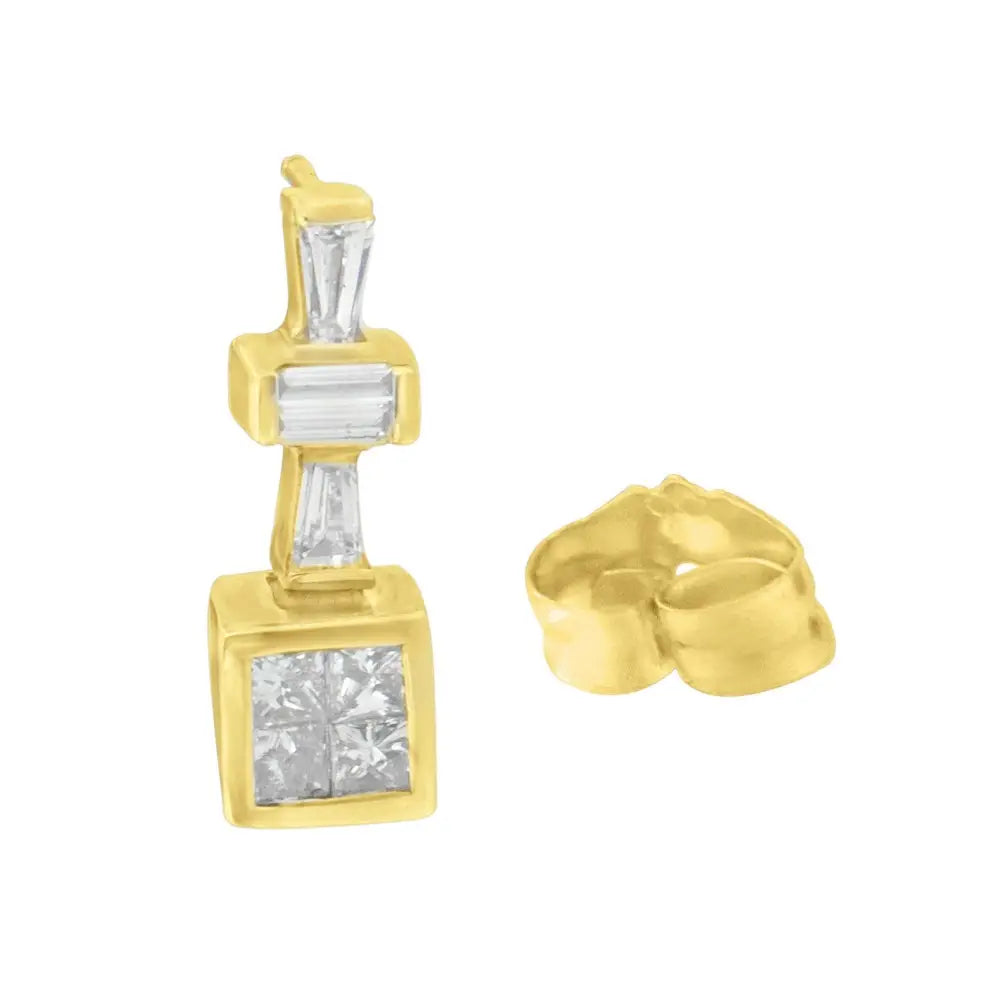 Baguette & Princess Cut Diamond Hoop Earrings in 14K Yellow Gold – 1⅓ cttw