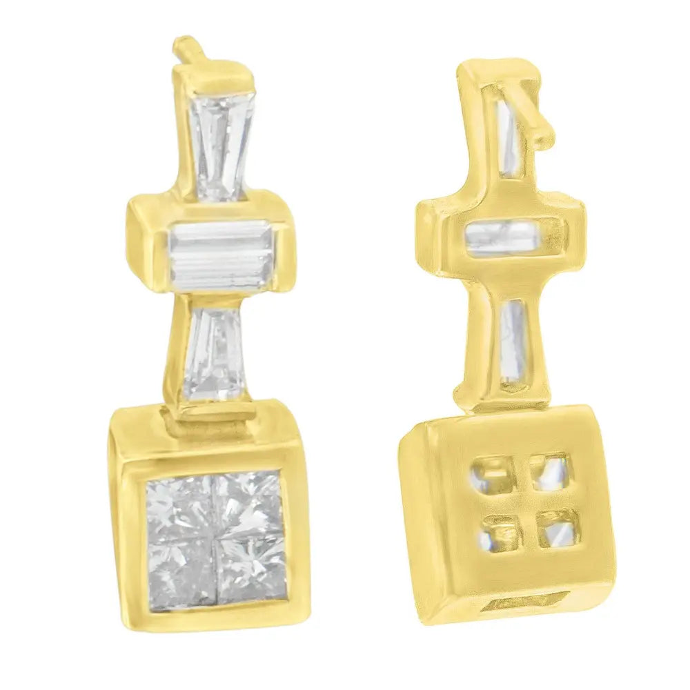 Baguette & Princess Cut Diamond Hoop Earrings in 14K Yellow Gold – 1⅓ cttw