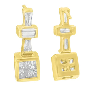 Baguette & Princess Cut Diamond Hoop Earrings in 14K Yellow Gold – 1⅓ cttw