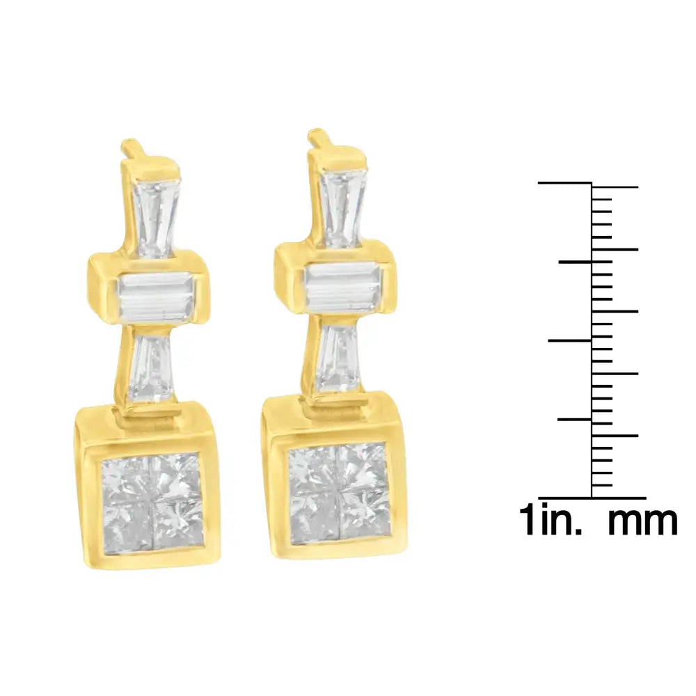 Baguette & Princess Cut Diamond Hoop Earrings in 14K Yellow Gold – 1⅓ cttw
