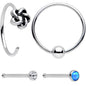 20G Blue Faux Opal Funky Nose Bone Captive Ring Pack Set of 4