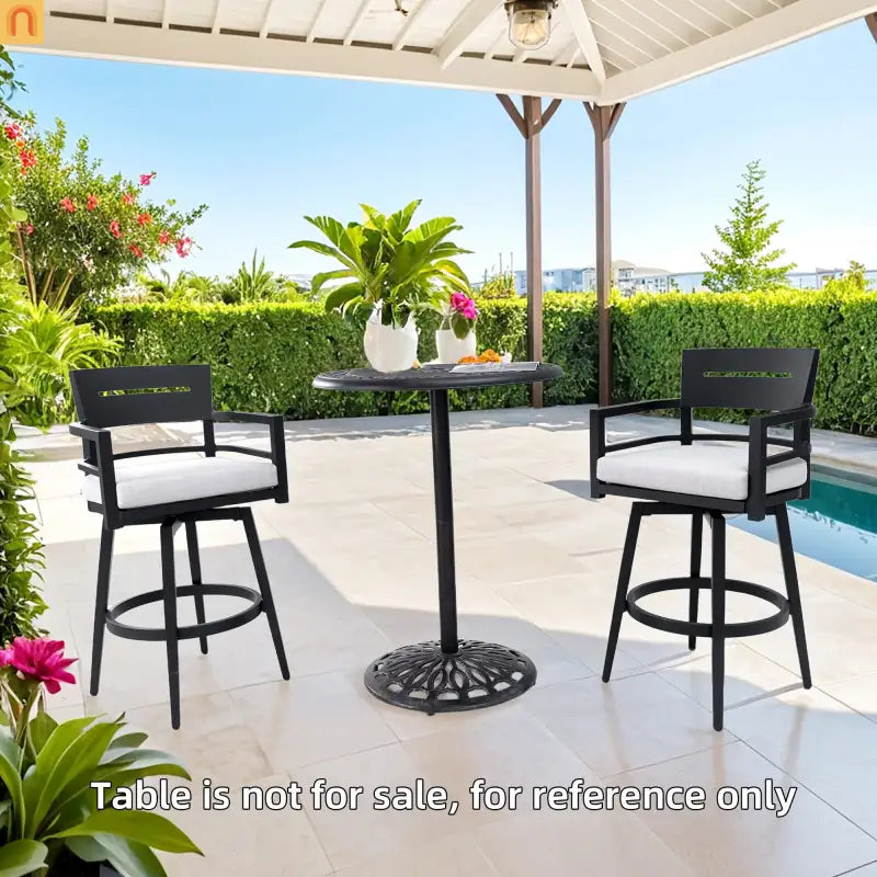 Outdoor Bar Stool Aluminum Black Swivel Footrest 360 Cushion Set of 2