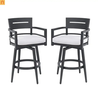 Outdoor Bar Stool Aluminum Black Swivel Footrest 360 Cushion Set of 2