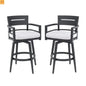 Outdoor Bar Stool Aluminum Black Swivel Footrest 360 Cushion Set of 2