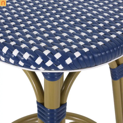 Outdoor Bar Stool PE Rattan 29.5" Navy Blue Set of 2