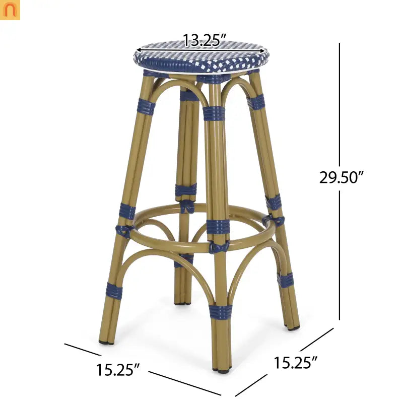 Outdoor Bar Stool PE Rattan 29.5" Navy Blue Set of 2