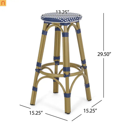 Outdoor Bar Stool PE Rattan 29.5" Navy Blue Set of 2
