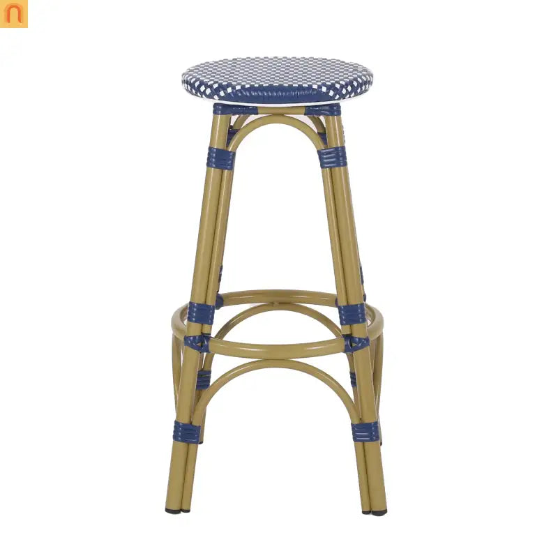 Outdoor Bar Stool PE Rattan 29.5" Navy Blue Set of 2