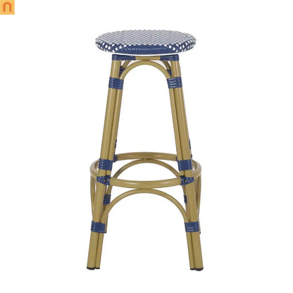 Outdoor Bar Stool PE Rattan 29.5" Navy Blue Set of 2