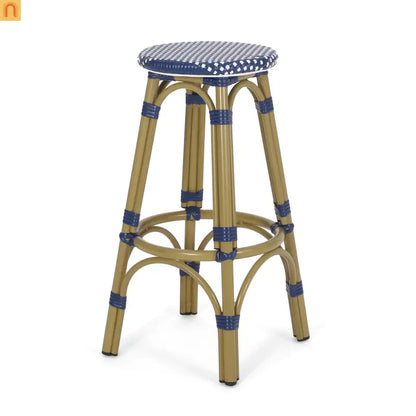 Outdoor Bar Stool PE Rattan 29.5" Navy Blue Set of 2