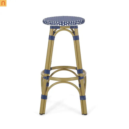 Outdoor Bar Stool PE Rattan 29.5" Navy Blue Set of 2