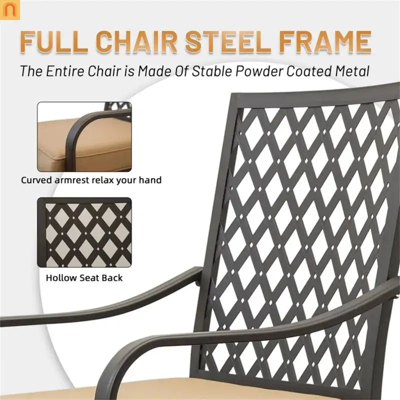 Outdoor Swivel Bar Stool Set Metal Khaki Cushion 360 Degree Set of 2