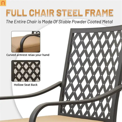 Outdoor Swivel Bar Stool Set Metal Khaki Cushion 360 Degree Set of 2
