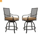 Outdoor Swivel Bar Stool Set Metal Khaki Cushion 360 Degree Set of 2