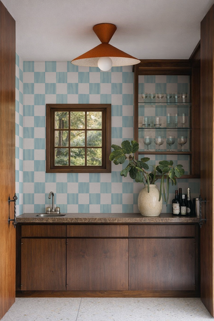 Checkers Wallpaper, light blue