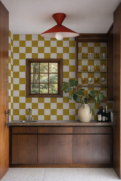 Checkers Wallpaper, mustard