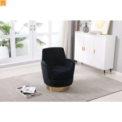 Accent Chair Barrel Swivel Velvet Charcoal Gold Base 300 lb 29in