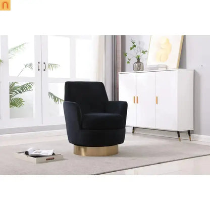Accent Chair Barrel Swivel Velvet Charcoal Gold Base 300 lb 29in