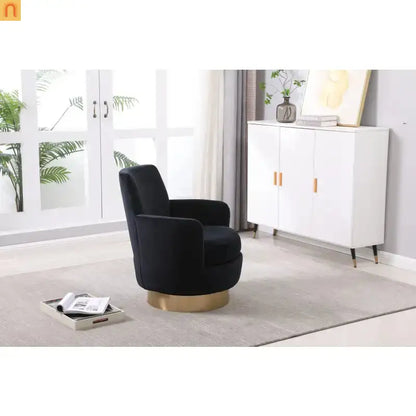 Accent Chair Barrel Swivel Velvet Charcoal Gold Base 300 lb 29in