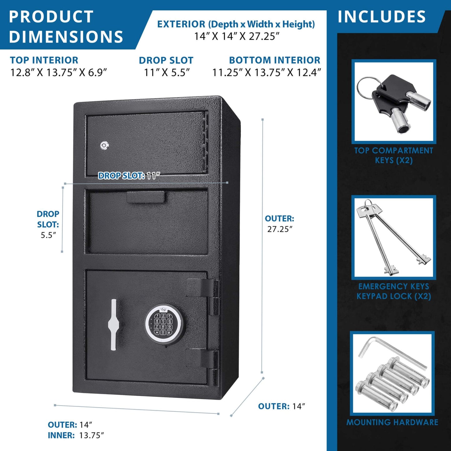 Barska 0.78 CF Heavy-Duty Large Steel Depository Safe With Digital Keypad (SAK75106)