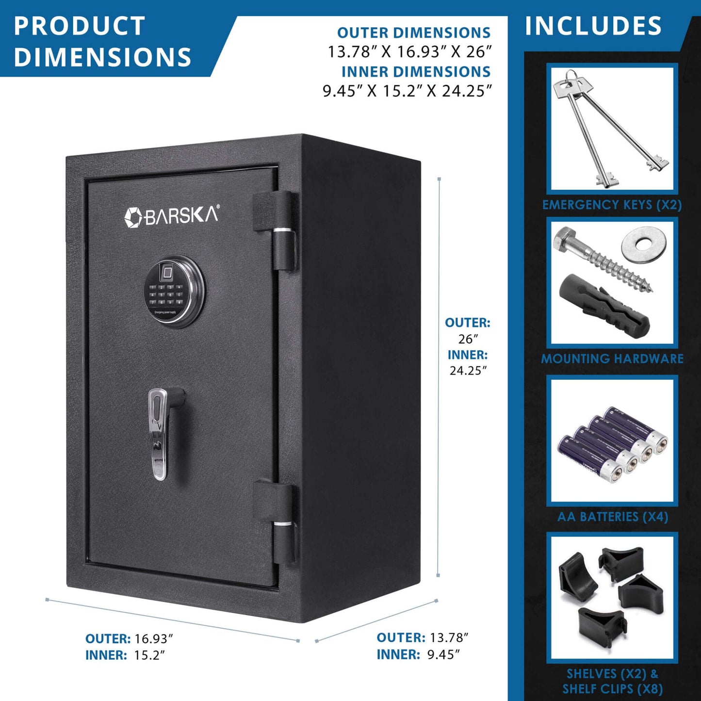 Barska 2.02 CF Heavy-Duty Fire Resistant Safe With Biometric Keypad (SAK29487)