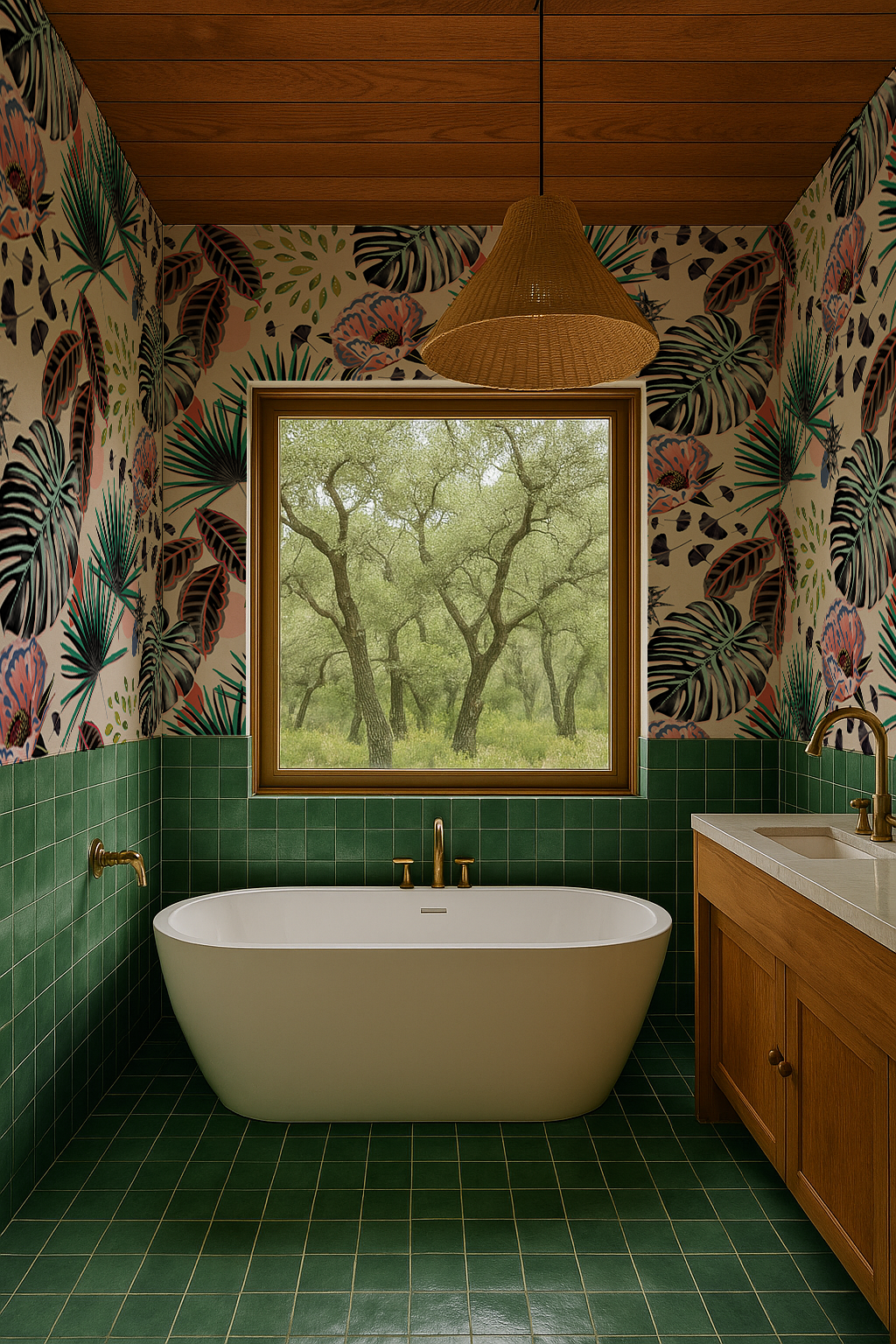 Floral Pop Wallpaper, teal and pink