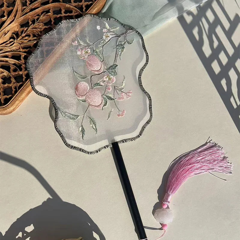 Ancient Style Fan Chinese Style Hanfu Dance Shooting Long Handled Embroidered Classical Double Sided Fan Female Decorative Fan