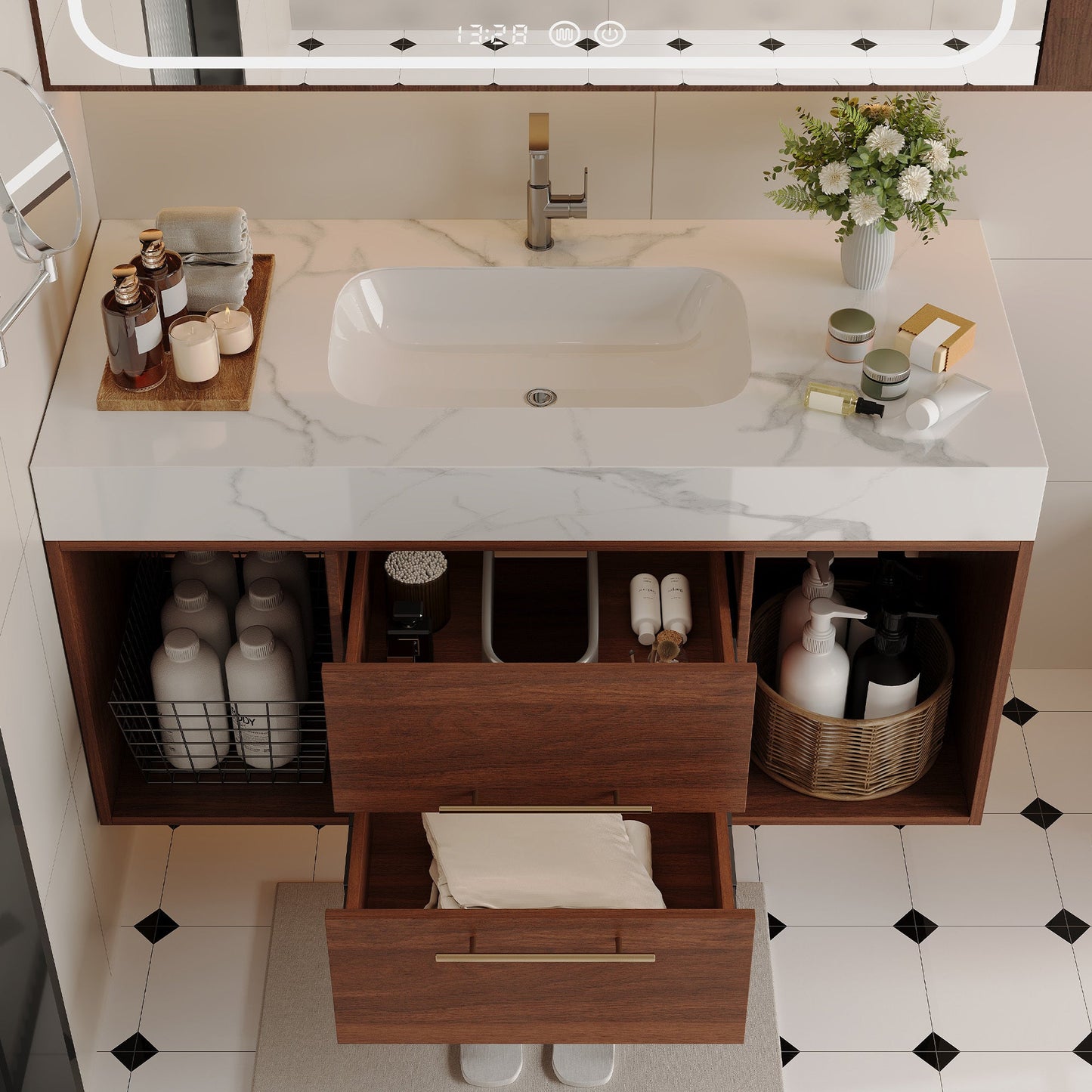 39.4 '' Floating Bathroom Vanity with Ceramic sink,Wall Mounted Vanity 2 Soft...