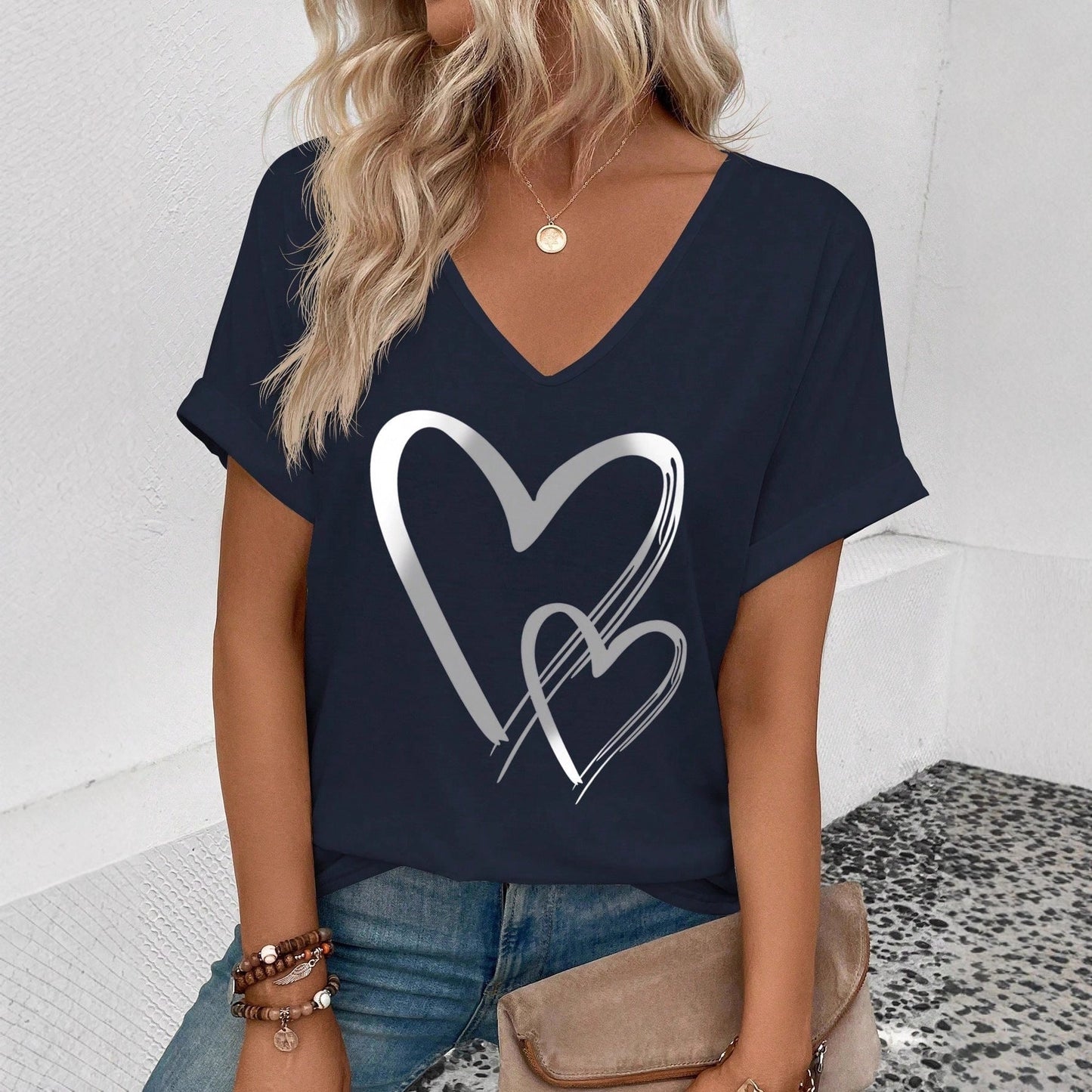 Womens Stylish Printed Slim-fit Short-sleeve Top