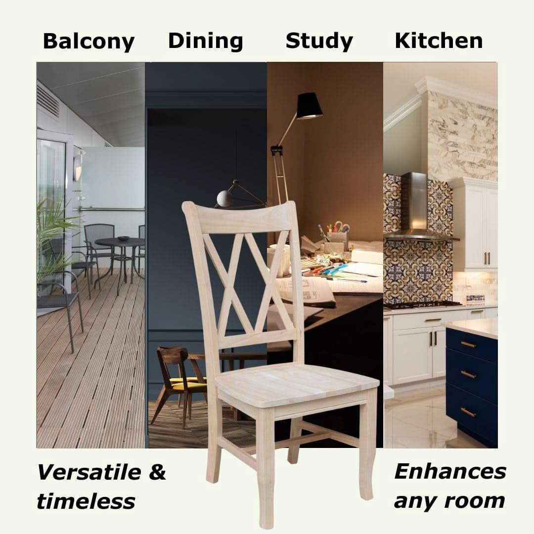 Two Unfinished Parawood Dining Chairs With X Back